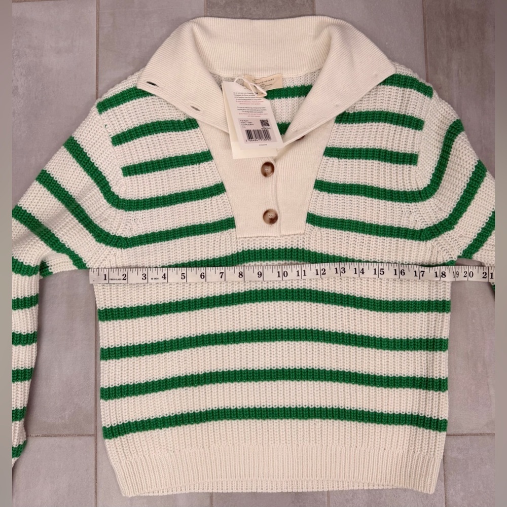 NWT Sézane Kyam Jumper Sweater Ecru & Green Size Small - Picture 7 of 8